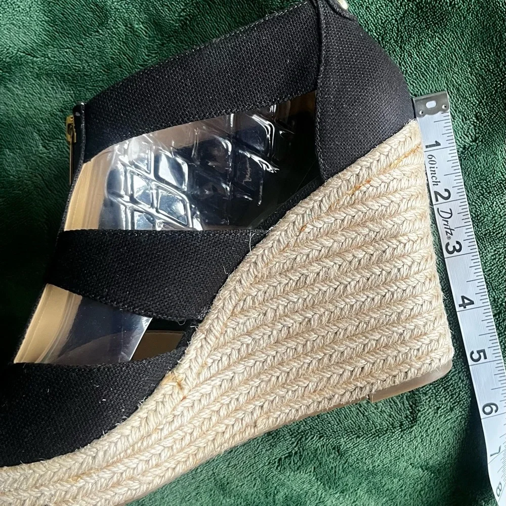 MICHAEL Michael Kors Black Canvas Espadrille Wedge Sandals